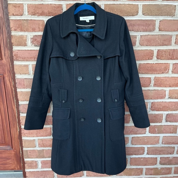 Black double breasted wool blend pea coat size 14. Laundry by design - Picture 13 of 14